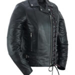 Black Pearl Womens Fashion Leather Jacket With Front Lace Accent Daniel Smart Manufacturing