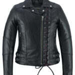 Black Pearl Womens Fashion Leather Jacket With Front Lace Accent Daniel Smart Manufacturing 5
