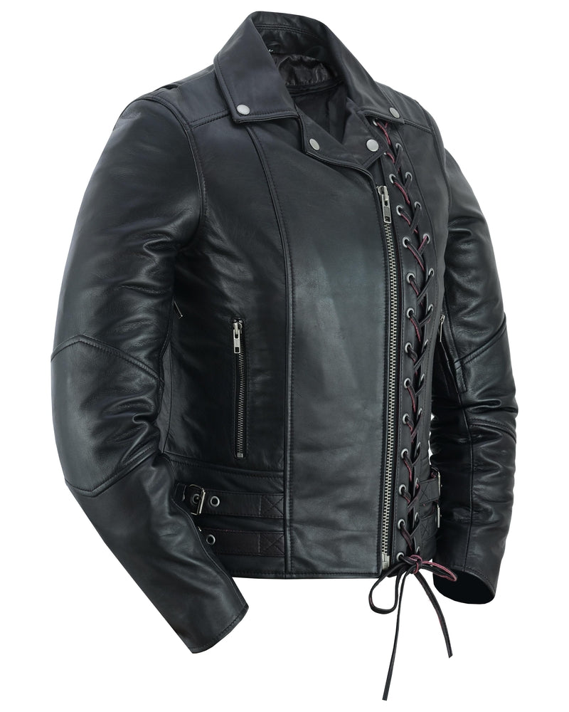 black-pearl-womens-fashion-leather-jacket-with-front-lace-accent-daniel-smart-manufacturing.jpg Black Pearl Womens Fashion Leather Jacket With Front Lace Accent Daniel Smart Manufacturing - Image 1